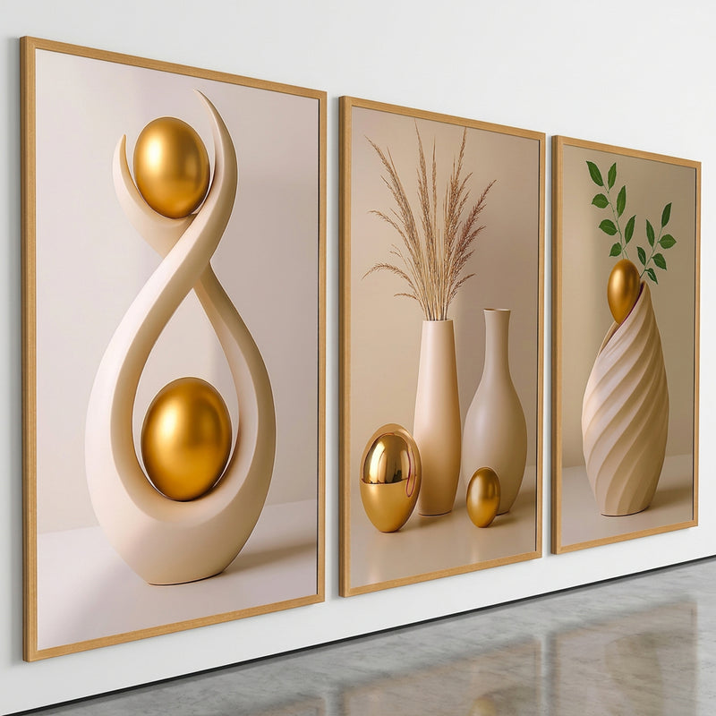 3PCS Wall Decoration White Vase Gold Sphere Leaves Art Wall Decor Display