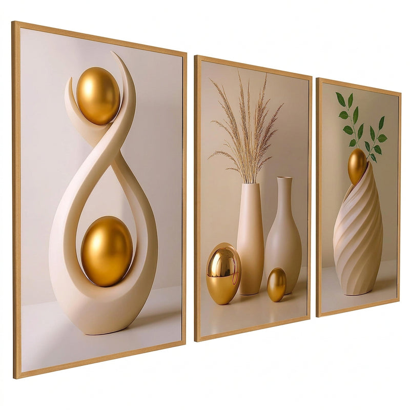 3PCS Wall Decoration White Vase Gold Sphere Leaves Art Wall Decor Display Decorative painting
