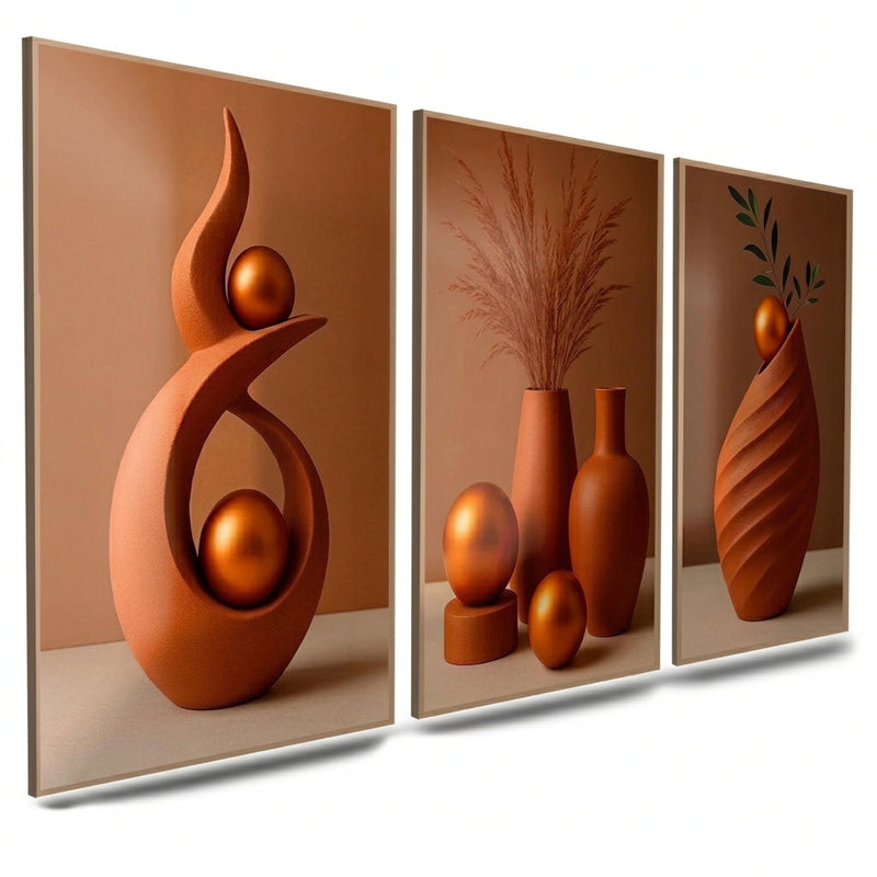 3PCS Wall Decoration White Vase Gold Sphere Leaves Art Wall Decor Display