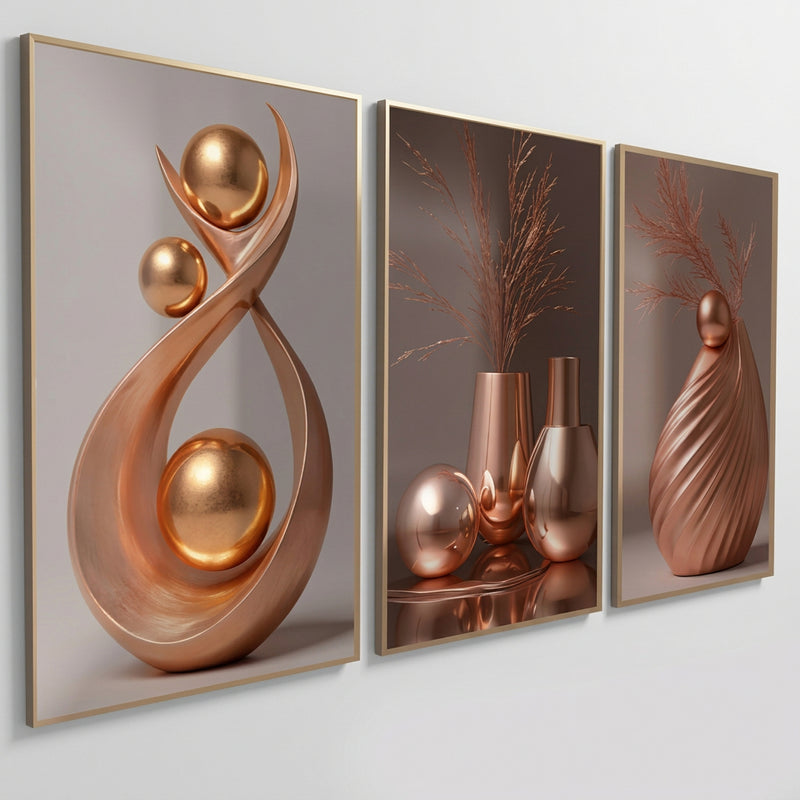 3PCS Wall Decoration White Vase Gold Sphere Leaves Art Wall Decor Display