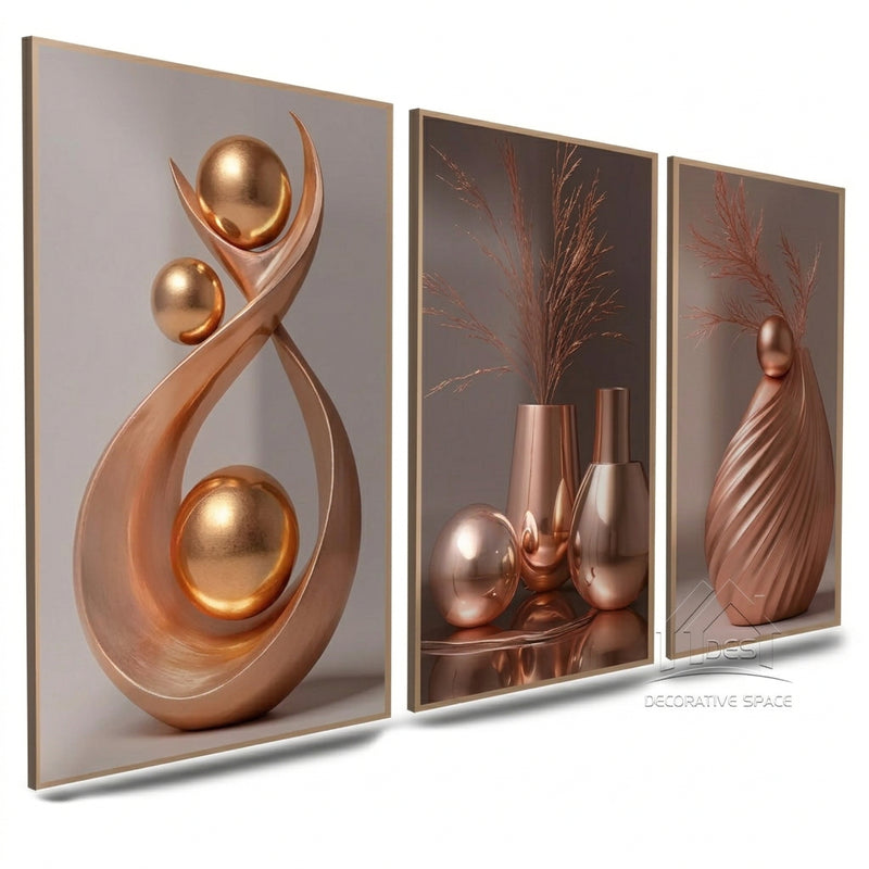 3PCS Wall Decoration White Vase Gold Sphere Leaves Art Wall Decor Display Decorative painting