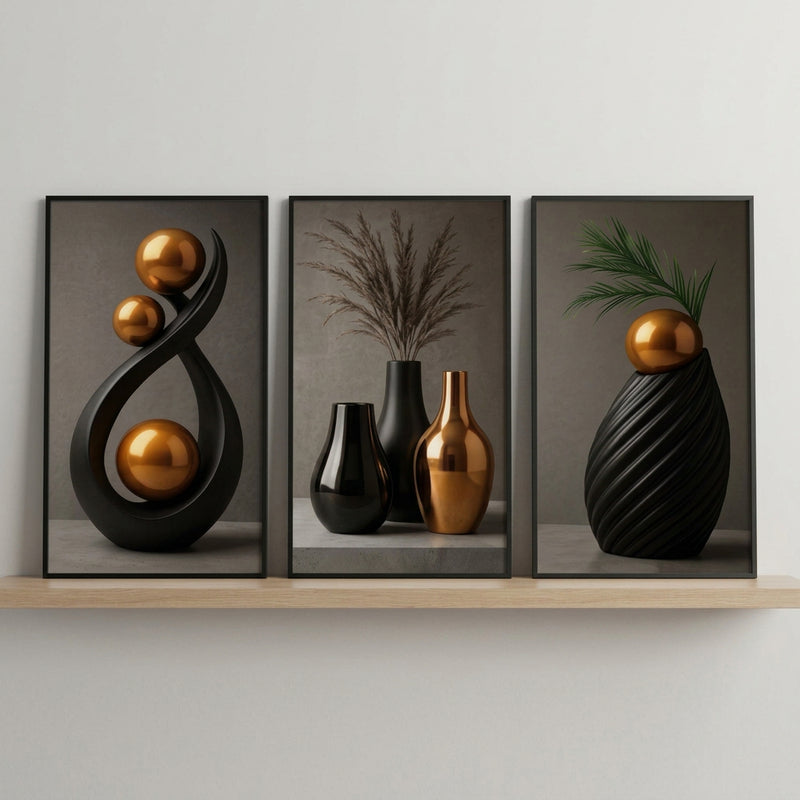 3PCS Wall Decoration White Vase Gold Sphere Leaves Art Wall Decor Display