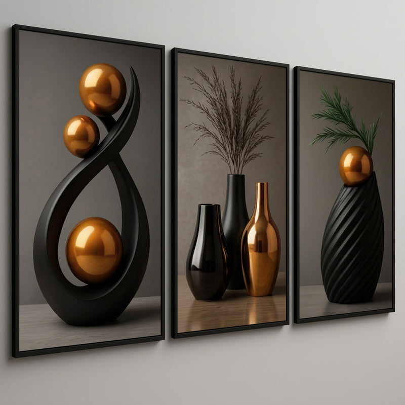 3PCS Wall Decoration White Vase Gold Sphere Leaves Art Wall Decor Display Decorative painting
