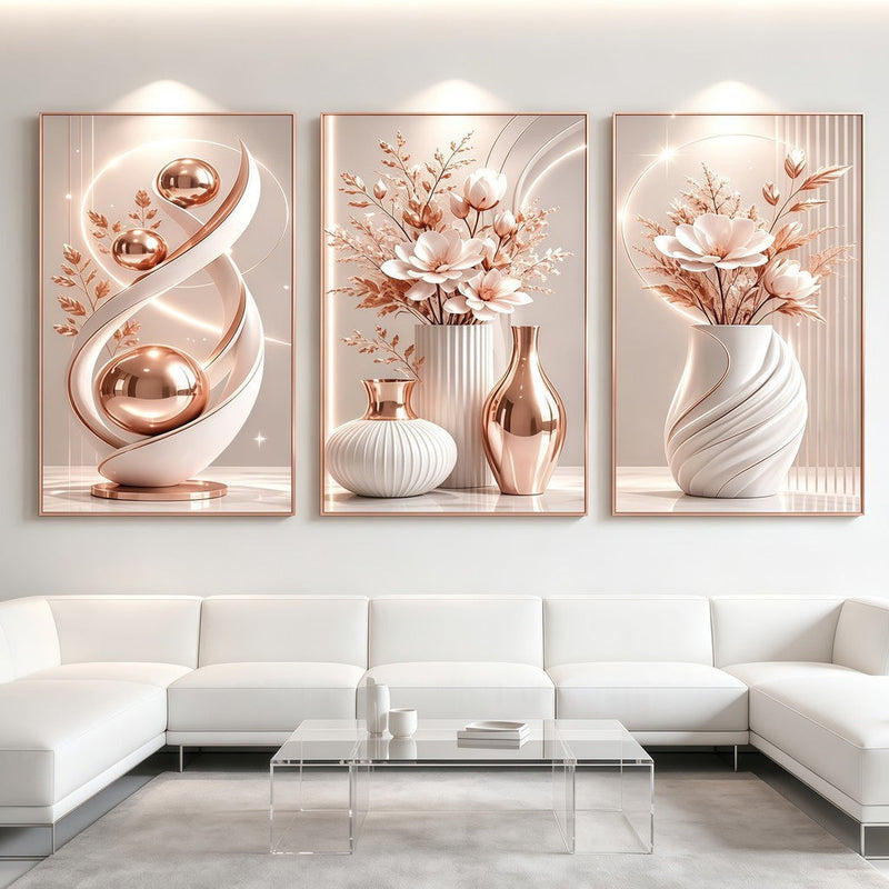 3 pirasong Aesthetic Minimalist Wall Decor Floral Art para sa Living Room Team Kahoy Home Decoration