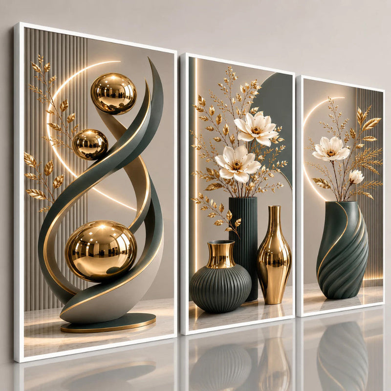 3 pirasong Aesthetic Minimalist Wall Decor Floral Art para sa Living Room Team Kahoy Home Decoration