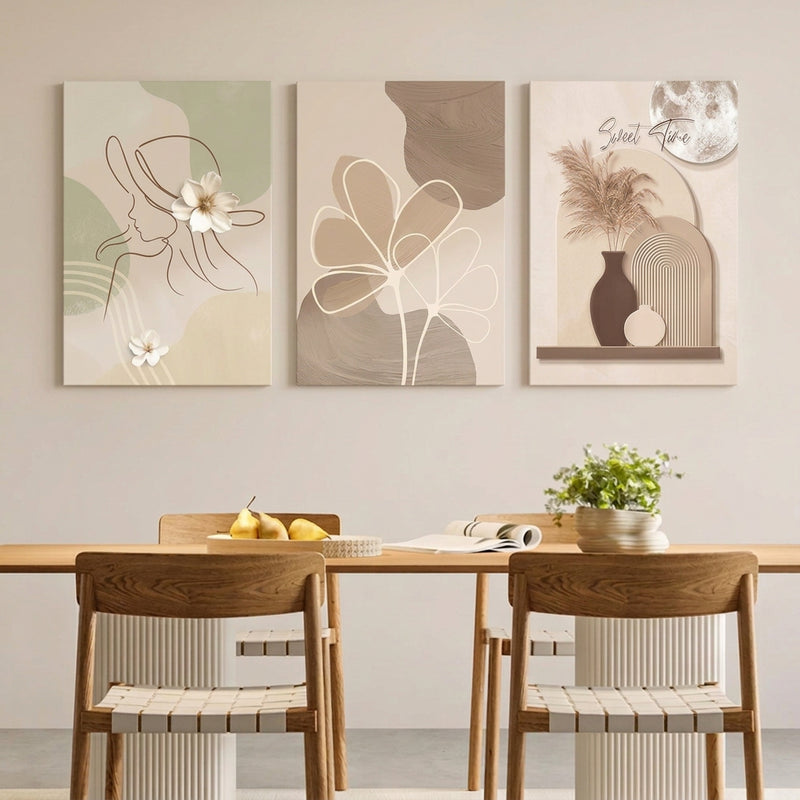 3PCS Bulaklak Art Simpleng INS Style Dekorasyon sa Dingding Painting Walang Frame Palamuti Artistic