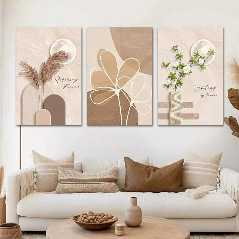 3PCS Bulaklak na Sining Simpleng INS Dekorasyon sa Pader Pintura Walang Frame na Palamuti Masining na Dekorasyon sa Pader