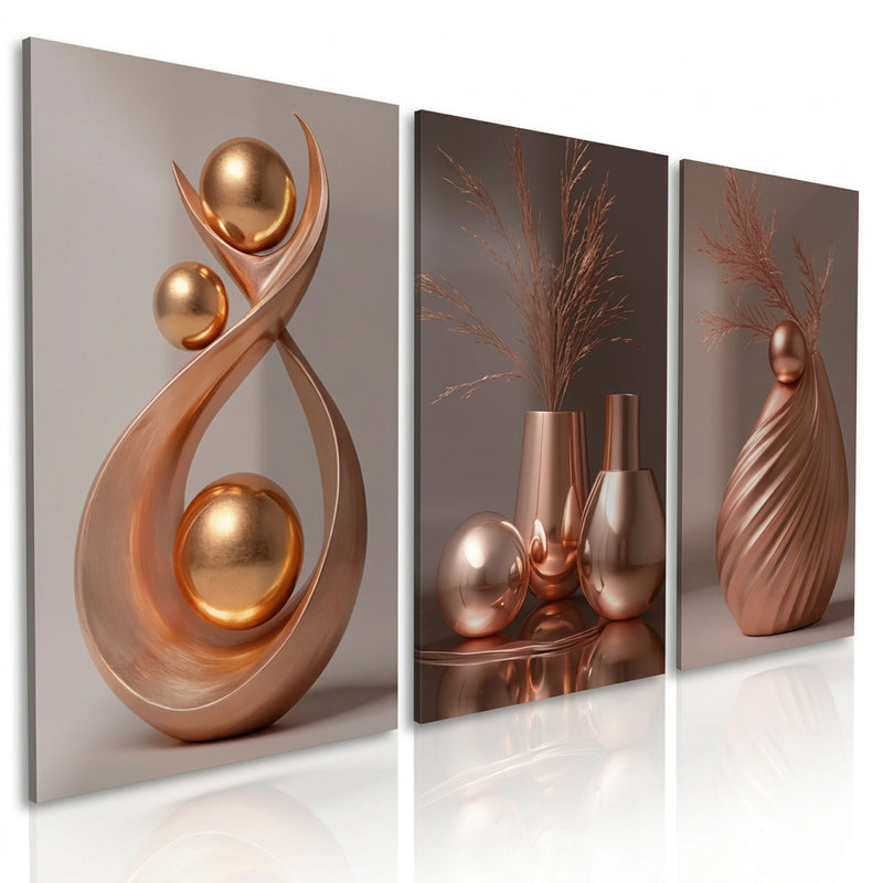 3PCS Wall Decoration White Vase Gold Sphere Leaves Art Wall Decor Display Decorative painting
