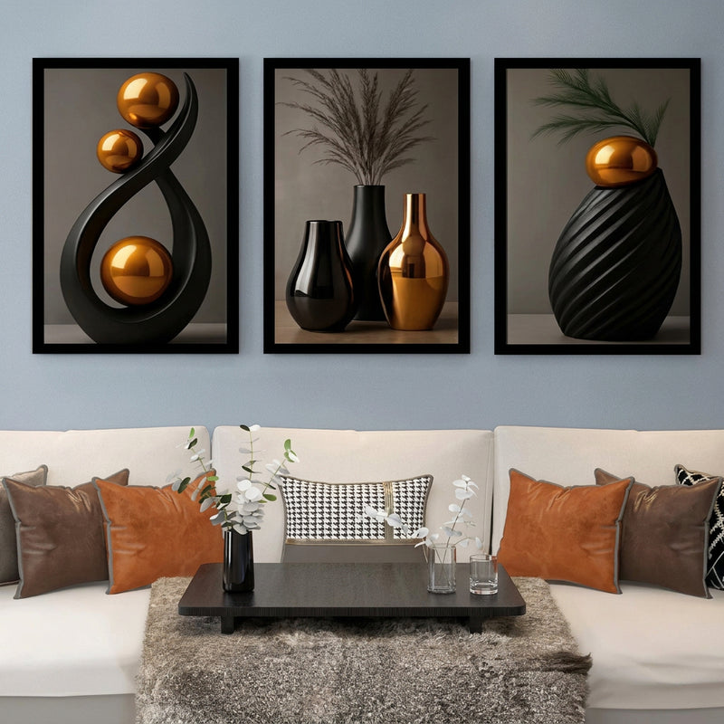 3PCS Wall Decoration White Vase Gold Sphere Leaves Art Wall Decor Display