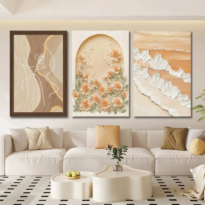 3-Pirasong Aesthetic Minimalist Rose Flower Wall Decoration Art Decoration Picture Living Room Decor