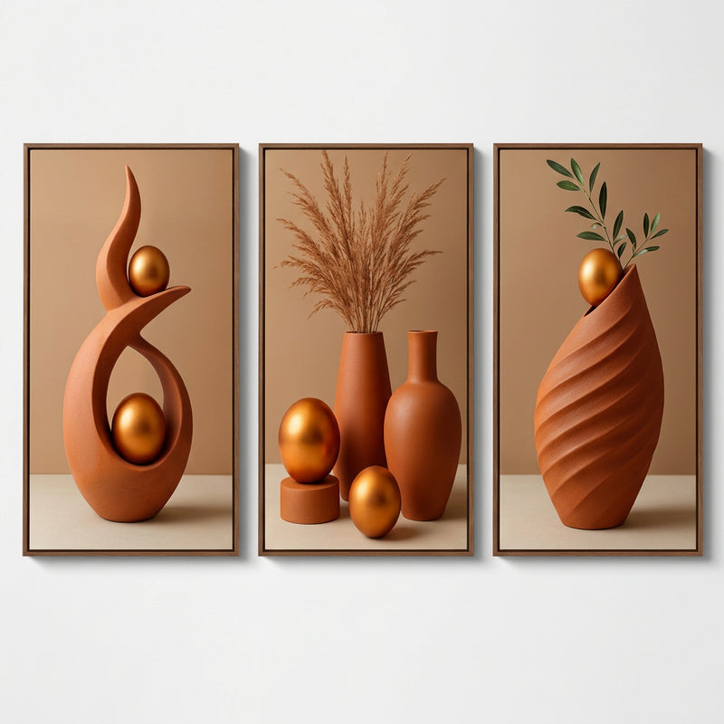 3PCS Wall Decoration White Vase Gold Sphere Leaves Art Wall Decor Display