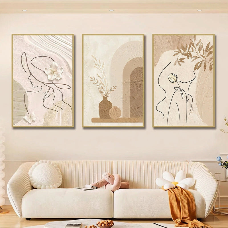 3-Pirasong Aesthetic Minimalist Rose Flower Wall Decoration Art Decoration Picture Living Room Decor
