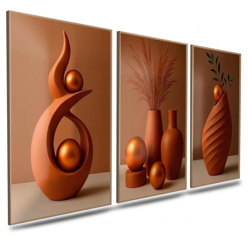 3PCS Wall Decoration White Vase Gold Sphere Leaves Art Wall Decor Display Decorative painting
