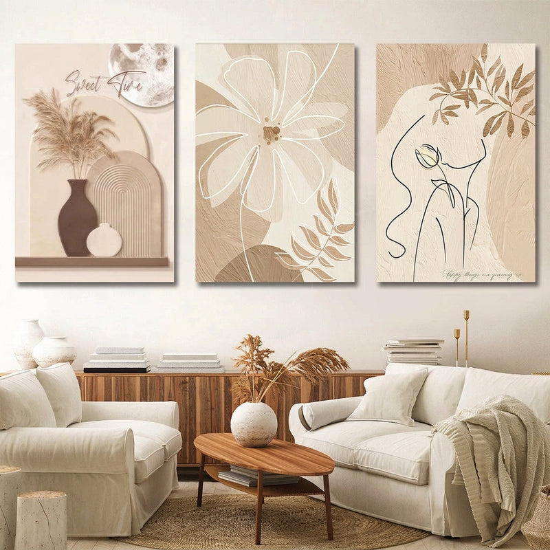 3PCS Dekorasyong Pang-dingding Aesthetic Minimalist na Bulaklak na Rose Wall Art Dekorasyong Larawan Palamuti sa Sala