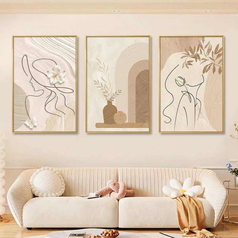3PCS Dekorasyong Pang-dingding Aesthetic Minimalist na Bulaklak na Rose Wall Art Dekorasyong Larawan Palamuti sa Sala