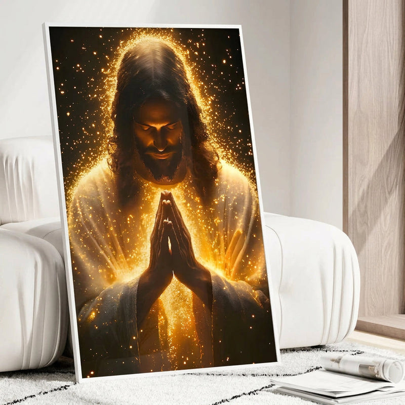 Marangyang Mural na Larawan ni Kristong Hesus, Naka-frame na Cross Wall Art, Modernong Dekorasyon sa Pader para sa Sala