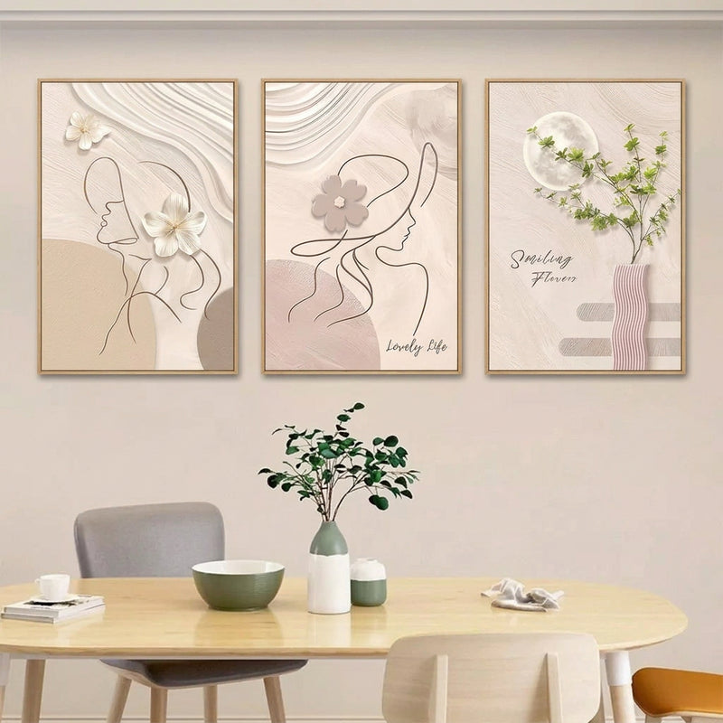 3PCS Bulaklak na Sining Simpleng INS Dekorasyon sa Pader Pintura Walang Frame na Palamuti Masining na Dekorasyon sa Pader