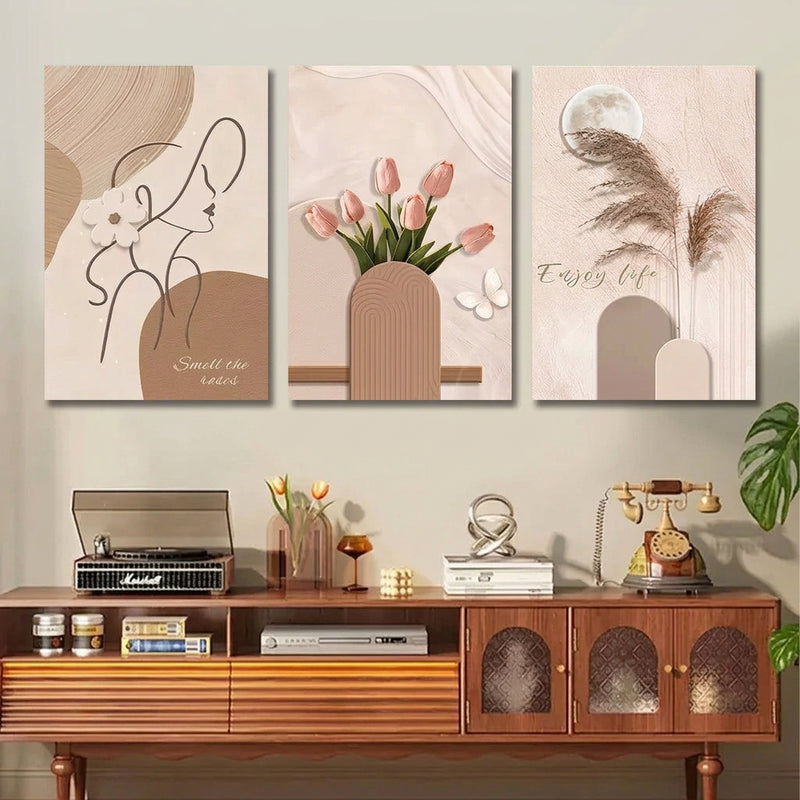 3-Pirasong Aesthetic Minimalist Rose Flower Wall Decoration Art Decoration Picture Living Room Decor