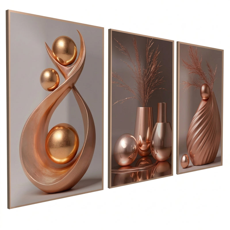 3PCS Wall Decoration White Vase Gold Sphere Leaves Art Wall Decor Display