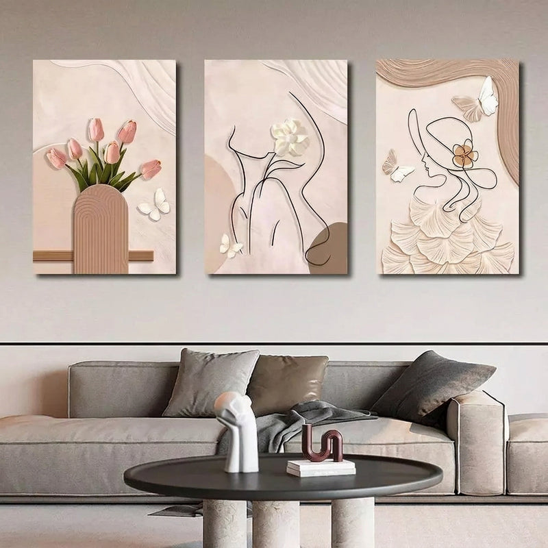 3PCS Bulaklak Art Simpleng INS Style Dekorasyon sa Dingding Painting Walang Frame Palamuti Artistic