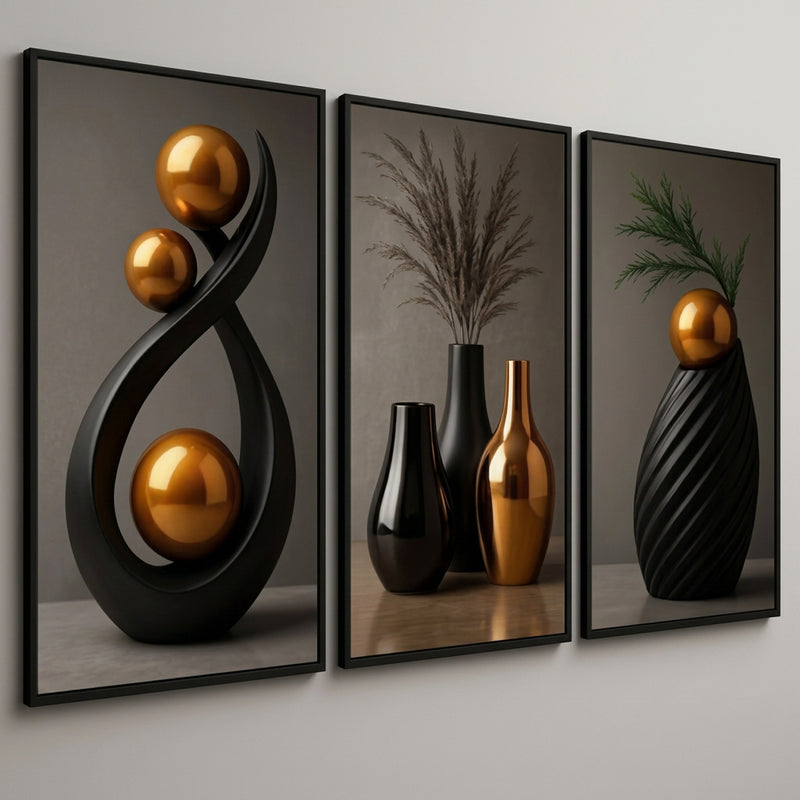 3PCS Wall Decoration White Vase Gold Sphere Leaves Art Wall Decor Display