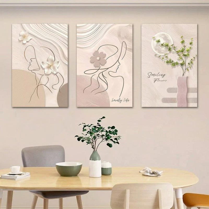 3PCS Bulaklak Art Simpleng INS Style Dekorasyon sa Dingding Painting Walang Frame Palamuti Artistic