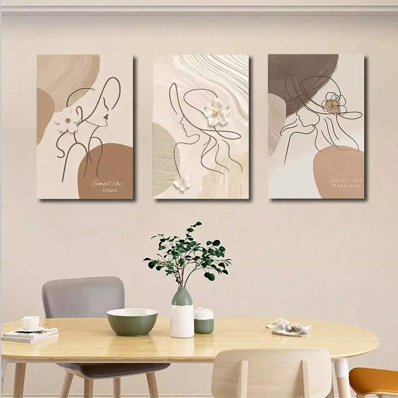 3PCS Bulaklak Art Simpleng INS Style Dekorasyon sa Dingding Painting Walang Frame Palamuti Artistic