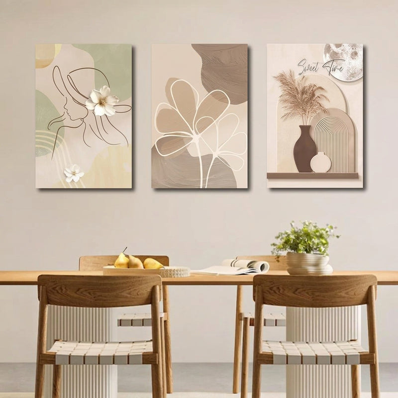3PCS Bulaklak na Sining Simpleng INS Dekorasyon sa Pader Pintura Walang Frame na Palamuti Masining na Dekorasyon sa Pader