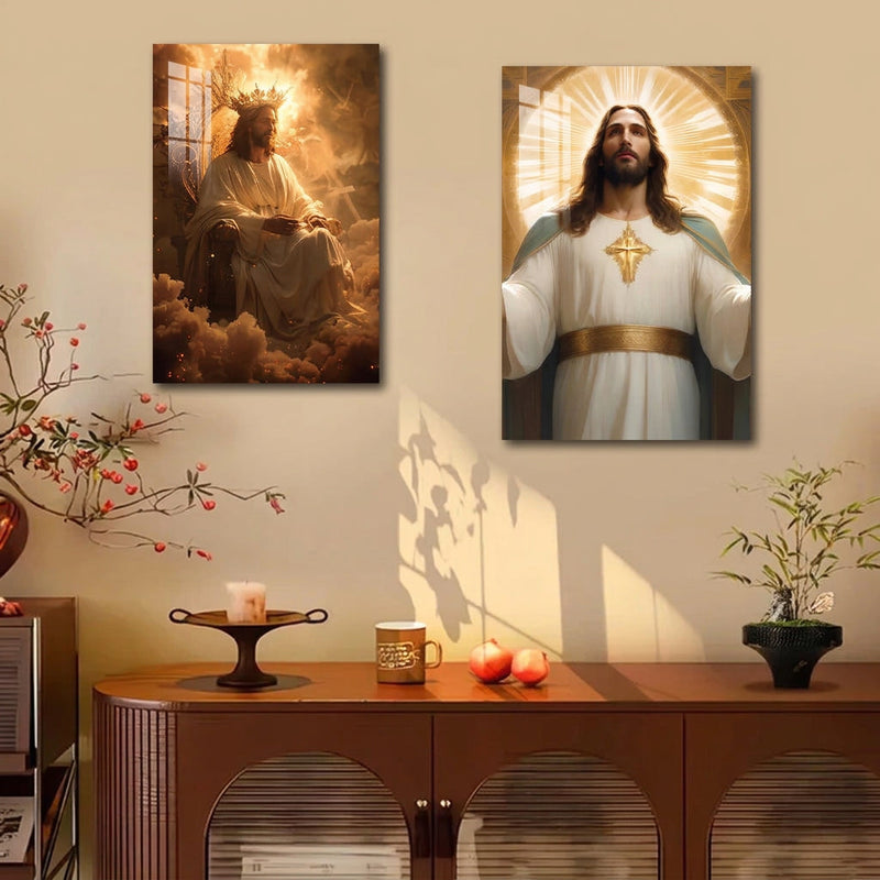 Marangyang Mural na Larawan ni Kristong Hesus, Naka-frame na Cross Wall Art, Modernong Dekorasyon sa Pader para sa Sala