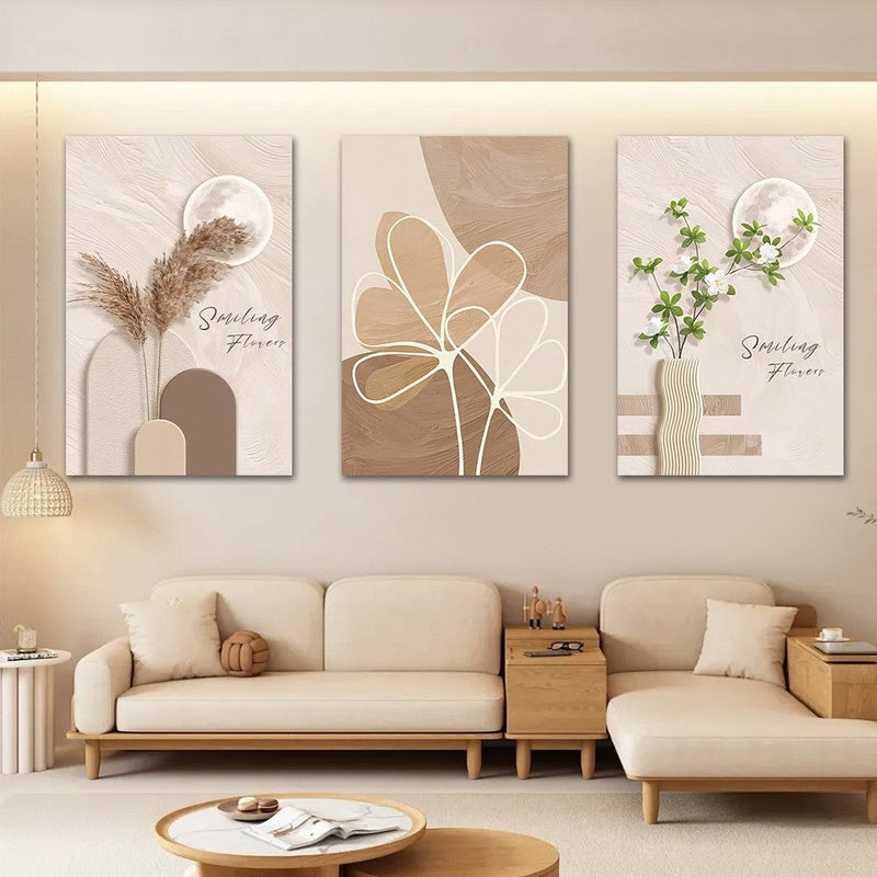 3 PIRASONG Minimalistang Rose Flower Wall Art Leaf Painting Luxury Living Room Decor Painting Dekorasyon sa Dingding