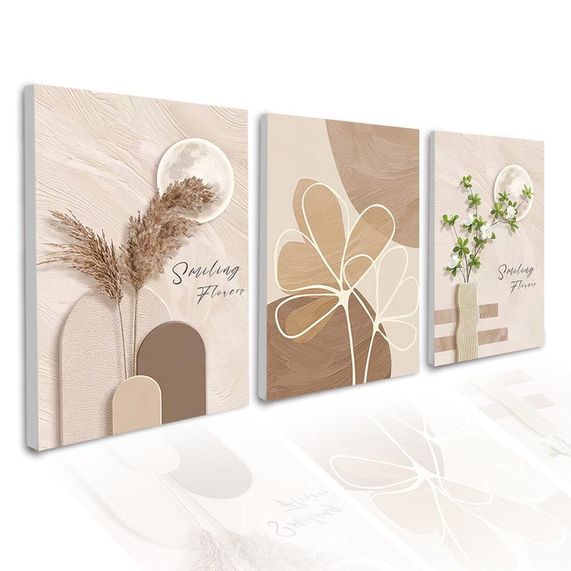 3 PIRASONG Minimalistang Rose Flower Wall Art Leaf Painting Luxury Living Room Decor Painting Dekorasyon sa Dingding