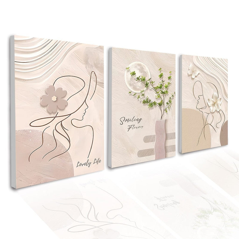3 PIRASONG Minimalistang Rose Flower Wall Art Leaf Painting Luxury Living Room Decor Painting Dekorasyon sa Dingding