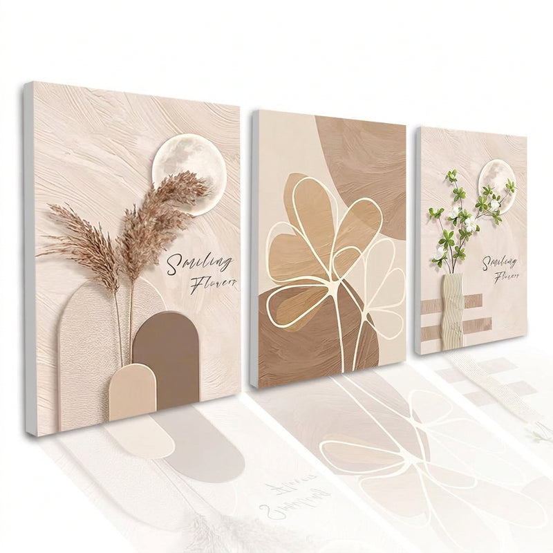 3PCS Bulaklak Art Simpleng INS Style Dekorasyon sa Dingding Painting Walang Frame Palamuti Artistic