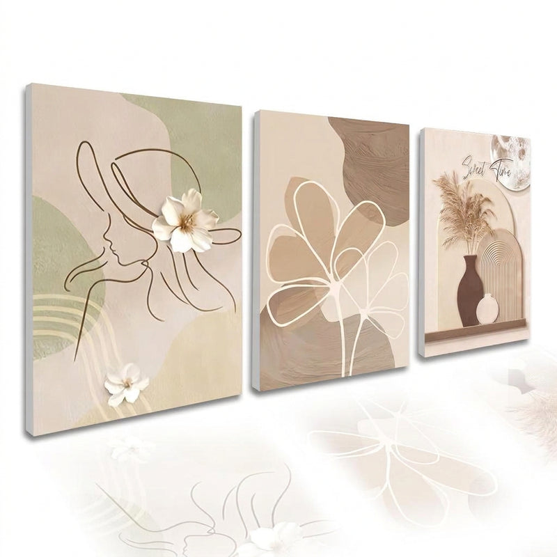 3PCS Bulaklak Art Simpleng INS Style Dekorasyon sa Dingding Painting Walang Frame Palamuti Artistic