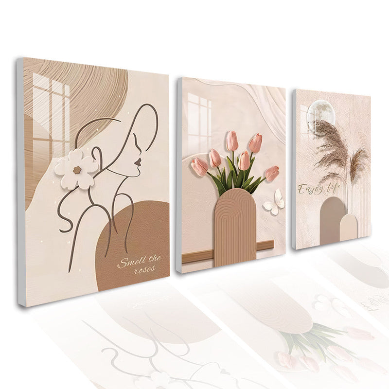 3-Pirasong Aesthetic Minimalist Rose Flower Wall Decoration Art Decoration Picture Living Room Decor