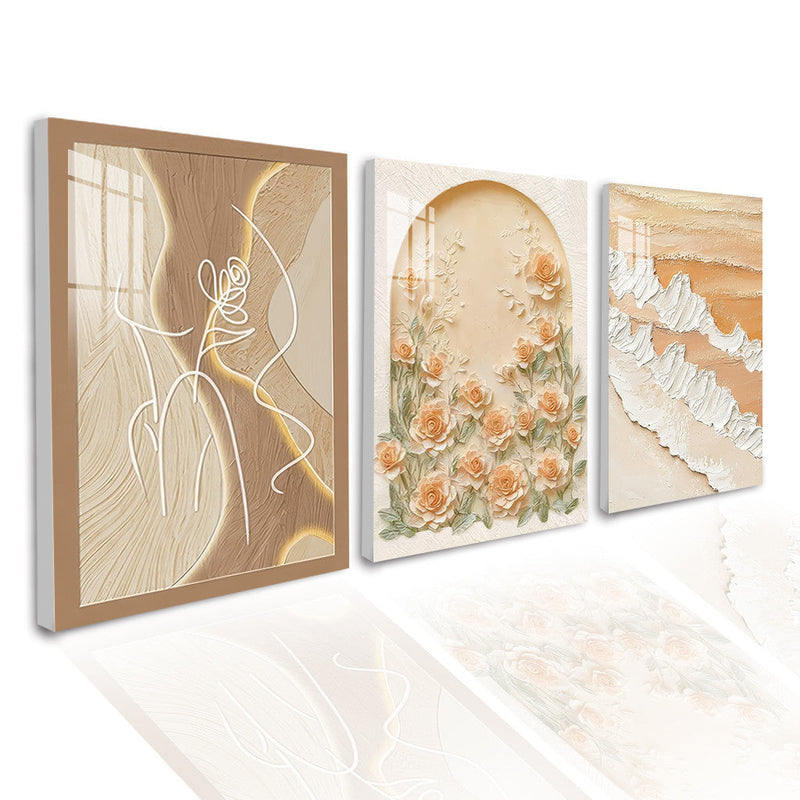 3PCS Dekorasyong Pang-dingding Aesthetic Minimalist na Bulaklak na Rose Wall Art Dekorasyong Larawan Palamuti sa Sala