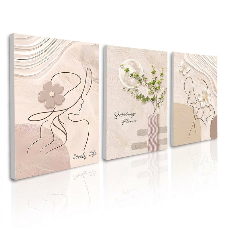 3PCS Bulaklak Art Simpleng INS Style Dekorasyon sa Dingding Painting Walang Frame Palamuti Artistic