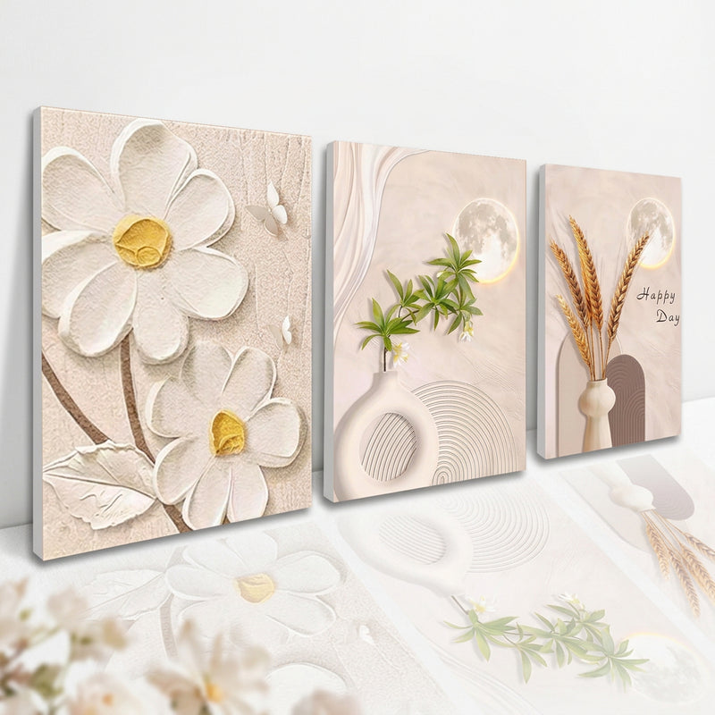 3PCS Bulaklak Art Simpleng INS Style Dekorasyon sa Dingding Painting Walang Frame Palamuti Artistic