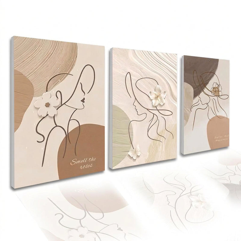 3PCS Bulaklak Art Simpleng INS Style Dekorasyon sa Dingding Painting Walang Frame Palamuti Artistic