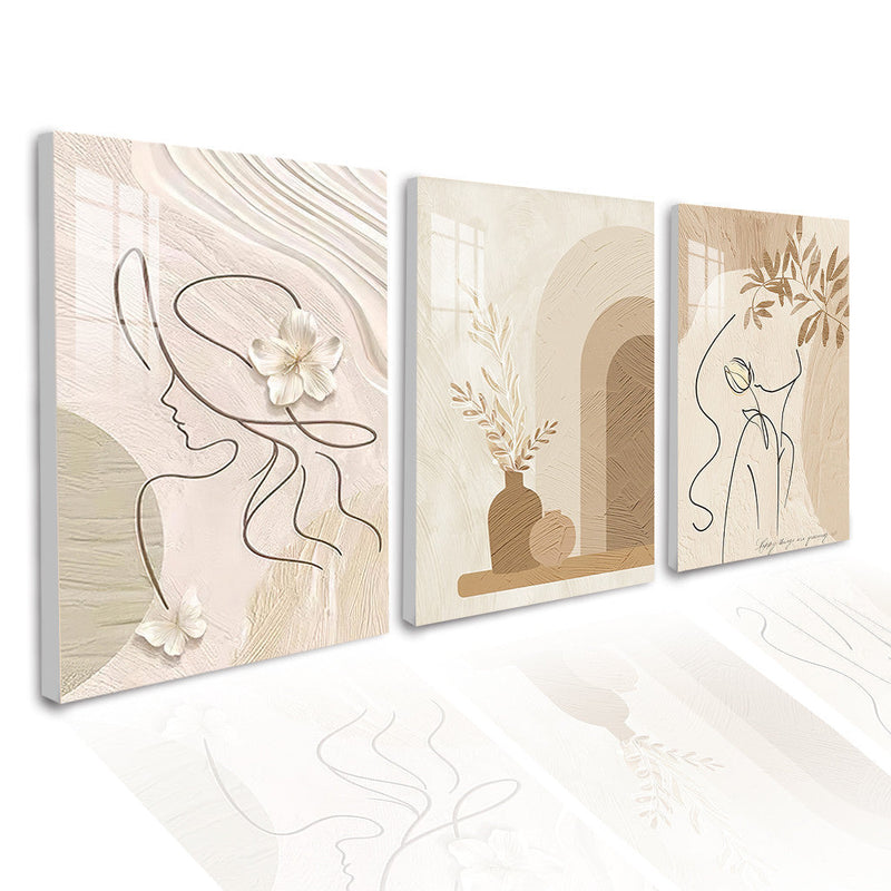 3PCS Dekorasyong Pang-dingding Aesthetic Minimalist na Bulaklak na Rose Wall Art Dekorasyong Larawan Palamuti sa Sala
