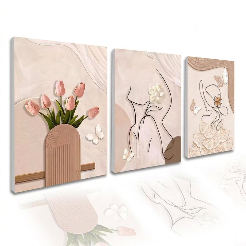 3PCS Bulaklak Art Simpleng INS Style Dekorasyon sa Dingding Painting Walang Frame Palamuti Artistic