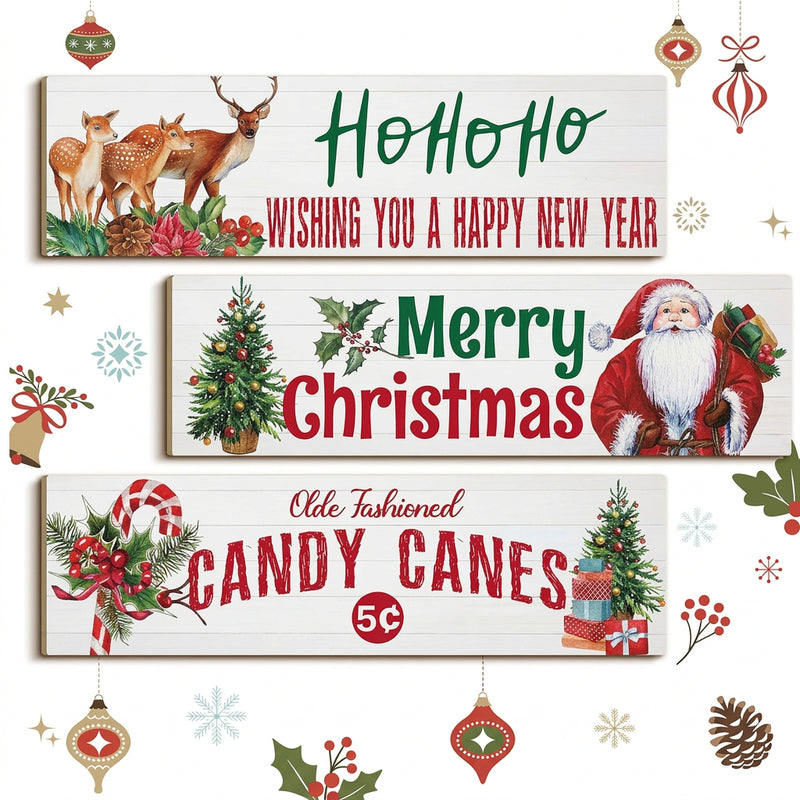 Christmas Sign Happy New Year Wall Decor Design Wooden Banner Wall Decoration Year Decorations
