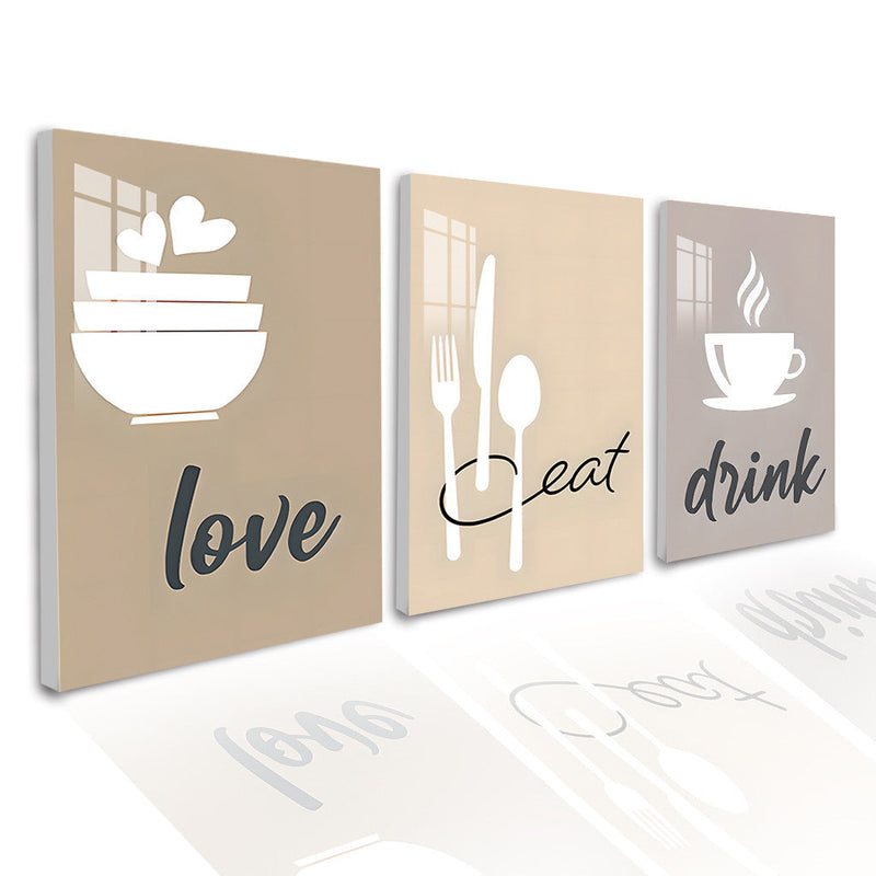 3 pirasong set - Eat Drink Love 2 - kusina - WALL DECOR FRAME - PANG-DEKORASYON SA BAHAY