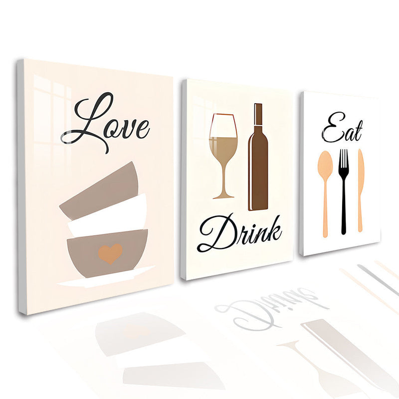 3 pirasong set - Eat Drink Love 2 - kusina - WALL DECOR FRAME - PANG-DEKORASYON SA BAHAY