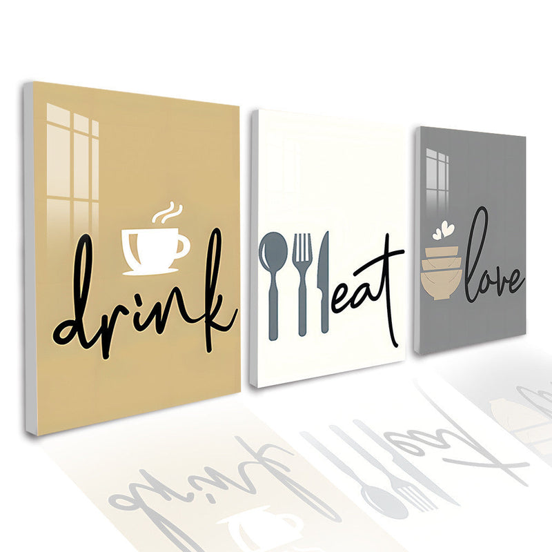3 pirasong set - Eat Drink Love 2 - kusina - WALL DECOR FRAME - PANG-DEKORASYON SA BAHAY