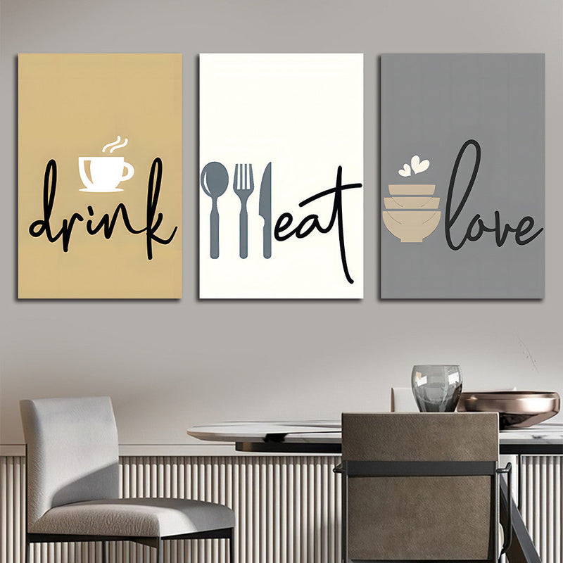 3 pirasong set - Eat Drink Love 2 - kusina - WALL DECOR FRAME - PANG-DEKORASYON SA BAHAY