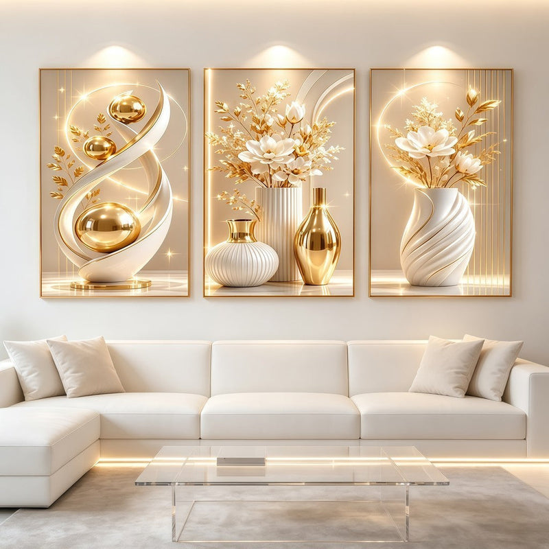3 pirasong Dekorasyon sa Dingding Luxury Modernong Floral Crystal Sofa Sala Kwarto Walang Frame Elegante