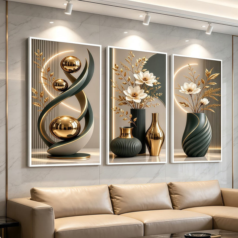 3 pirasong Dekorasyon sa Dingding Luxury Modernong Floral Crystal Sofa Sala Kwarto Walang Frame Elegante