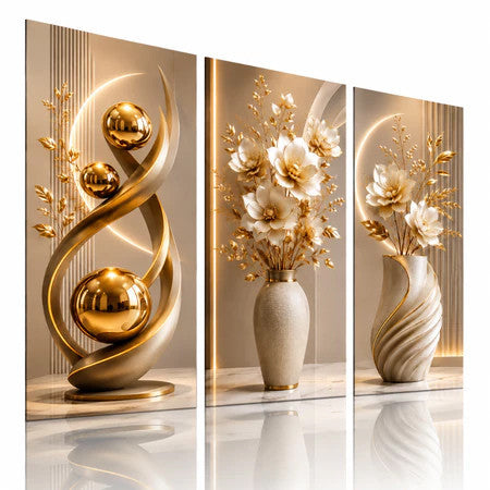 3 pirasong Dekorasyon sa Dingding Luxury Modernong Floral Crystal Sofa Sala Kwarto Walang Frame Elegante