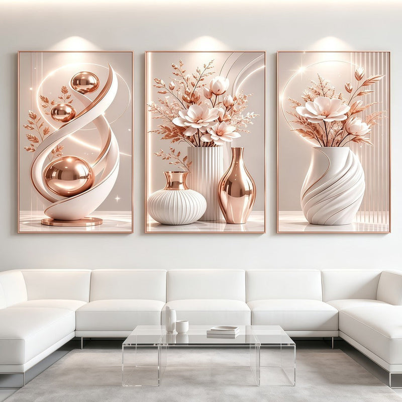 3 pirasong Dekorasyon sa Dingding Luxury Modernong Floral Crystal Sofa Sala Kwarto Walang Frame Elegante
